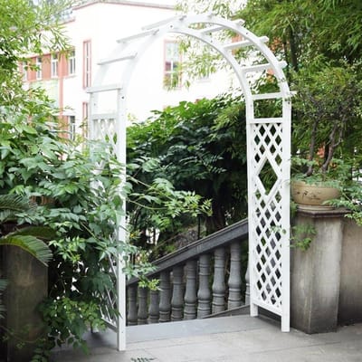 Houten Tuinboog - Bruiloftsboog Klimplanten - Decoratie Tuinfeest - Elegant Gebogen Ontwerp - 140 cm - Wit