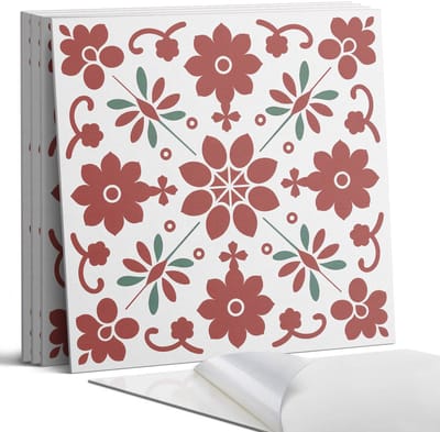 Coloray Wandpanelen Zelfklevend - Bloemenpatroon met bladeren Zelfklevende Wandpanelen - 50 cm x 50 cm - Rood Wandpaneel PVC - 5 stuks - Bloemen en planten Wandpanelen Zelfklevend - Keuken Wandpanelen - Wandpanelen Badkamer