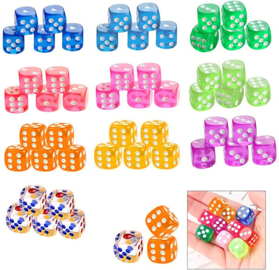 Dailygoods- Dobbelstenen Set 100 Stuks - 6-zijdige Acryl Dobbelstenen - 10 Kleuren - 14 mm - Duurzaam - Perfect voor Spellen/Feestdecoraties - Speelgoed