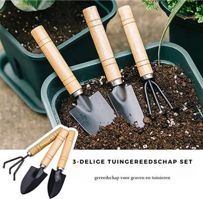 Waledano® 3-Delige Tuingereedschap Set - Geschikt voor tuinieren - planten - Mini Troffel, Harkje en Transplanter - Opgelet Mini Set - Tuinsetje