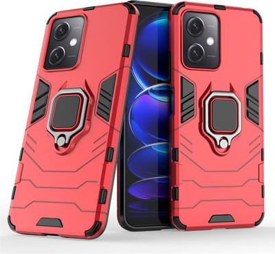 MobyDefend Hoesje - Geschikt voor Xiaomi Redmi Note 12 5G - Dubbelgelaagde Pantsercase Met Standaard - Rood