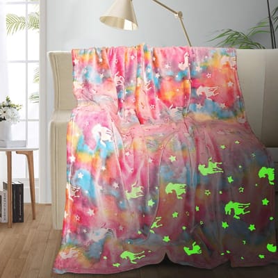 Gepersonaliseerde Glow in the Dark eenhoorndeken voor meisjes - Fleece kinderdeken