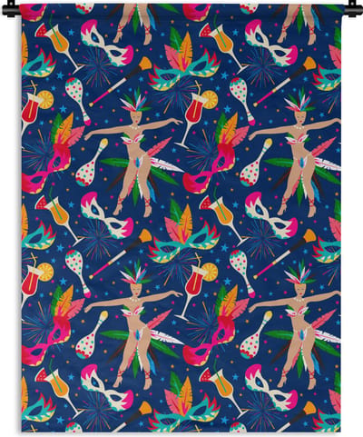 Wandkleed - Wanddoek - Carnaval - Brazilië - Patronen - 150x200 cm - Wandtapijt