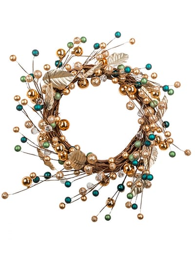 ARTYFETES - Decoratieve kroon takken en glitterballen 40 cm goud