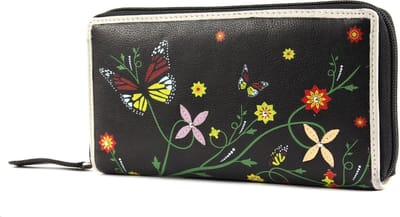 bruno banani Leren Portemonnee Butterfly Large Zip Around Black Zwart Veelkleurig