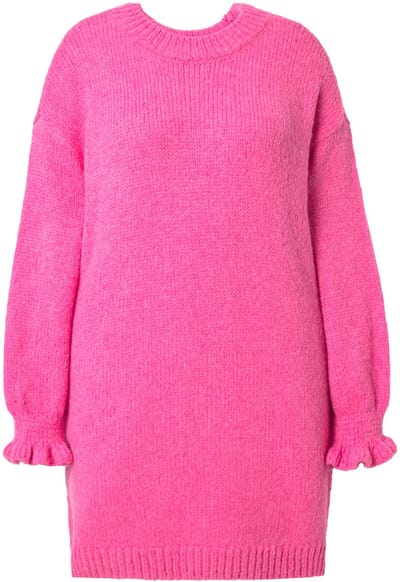 Studio Untold - Dames - Gebreide jurk oversized mouwen met ruches - Roze - Maat 50+