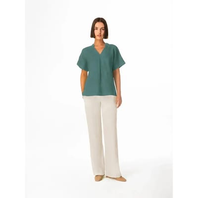 V-hals blouse voor dames Haris Cotton Essentials Front Pleat