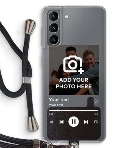 Gepersonaliseerd - Case Company® - Hoesje met koord geschikt voor Samsung Galaxy S21 hoesje met Koord - Music Player - Telefoonhoesje met Zwart Koord - Bescherming aan alle Kanten en Over de Schermrand
