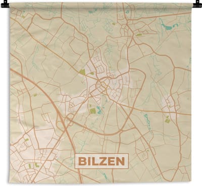 Wandkleed - Wanddoek - Kaart - Plattegrond - Vintage - Bilzen - Stadskaart - 180x180 cm - Wandtapijt