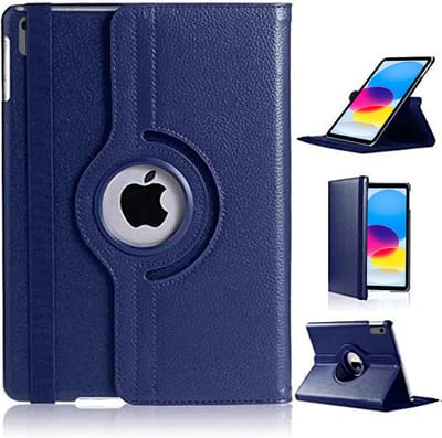 Hoes geschikt voor iPad A16 hoes 11th Generation 11 Inch 2025 Donker Blauw / iPad 2022 (10.9) 10e generatie draaibare bookcase 360° Case