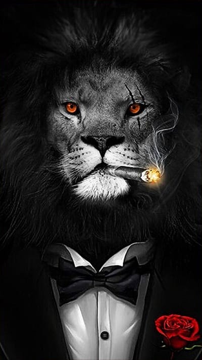 Allernieuwste.nl® Canvas Schilderij Mijnheer De Leeuw - Kunst - Realistisch - Poster - Dieren - 60 x 110 cm - Kleur