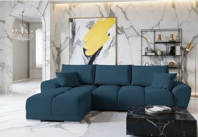 Hoekbank met Slaapfunctie & Opbergruimte - 289x189 cm - Blauw - Novihome