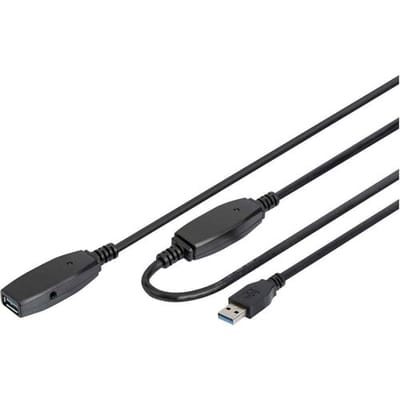 Digitus DA-73105 USB-kabel USB 3.2 Gen1 USB-A stekker, USB-A bus 10.00 m Zwart Afgeschermd, Afgeschermd (dubbel)