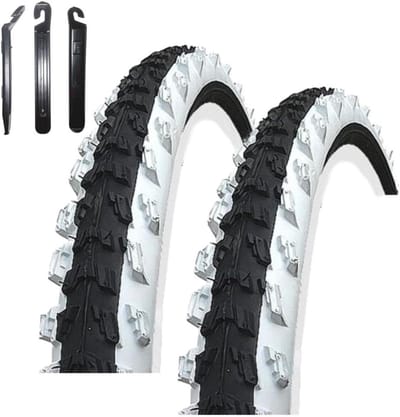 Fietsband MTB - Bandenset Mountainbike - Fietsen Buiten - Inclusief Bandenlichters - 24 x 1.95 inch - Zwart Wit