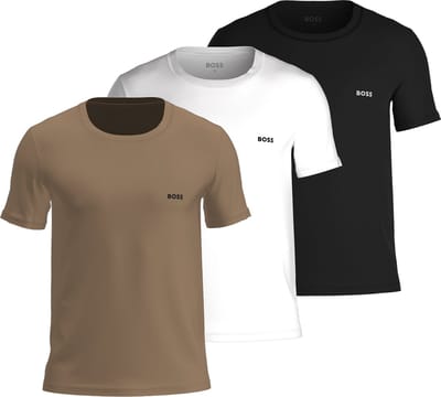 HUGO BOSS Classic T-shirts regular fit (3-pack) - heren T-shirts O-hals - midden beige - zwart en wit