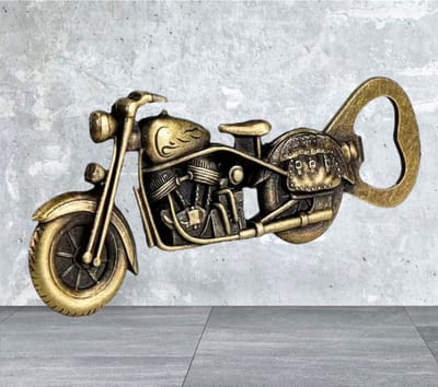 Flesopener Motorfiets koperkleurig ( 12.7 x 5.2 cm )