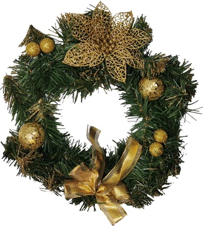 Kerstkrans deur 30 cm goud - Plastic - SILUMEN