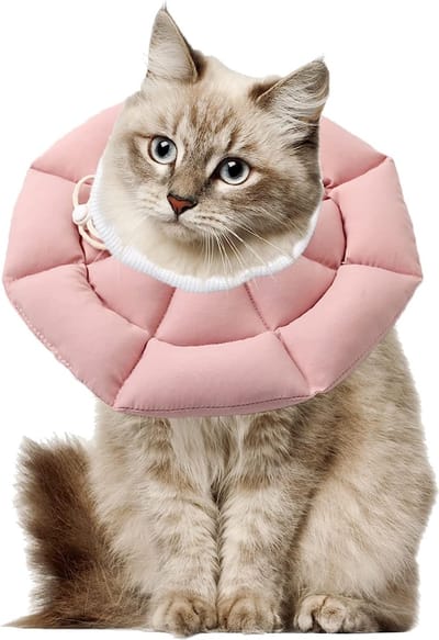 Kattenhalsband met verstelbare tailleband, zachte kattenhalsband met anti-lekfunctie, beschermende halsband voor huisdieren na een operatie (maat S, roze)
