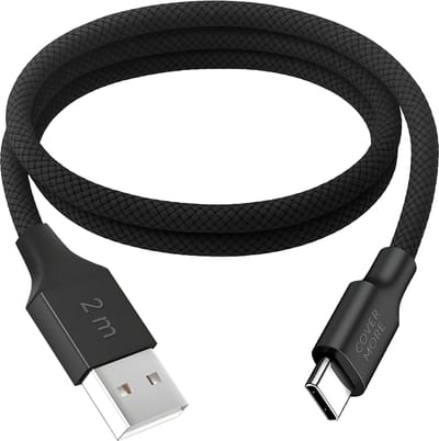 Lange usb A naar usb C kabel - 2 meter - Oplader - Oplaadkabel - Sterk nylon gevlochten - Geschikt voor Samsung - Usb C kabel - Zwart