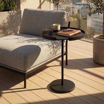 Bijzettafel - Metalen tafel - Buiten Meubilair - Afneembaar dienblad - 56.9 cm - Zwart