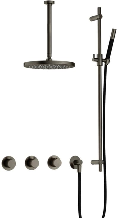 Hotbath Cobber - CB7067 - Inbouw Regendoucheset - Verouderd Ijzer - 2 Stopkranen - Thermostatisch - Plafondbuis 30 cm - Hoofddouche 300 mm - Staafhanddouche - Glijstang 900 mm - met M106 - Waterbesparend