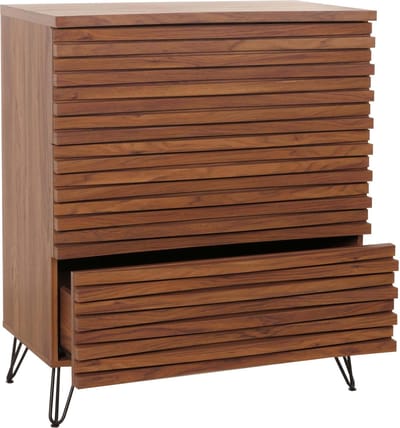 Ladekast MCW-M49, dressoir kast highboard, 3D design 3 laden massief hout mangometaal 94x80x45cm ~ walnoot look