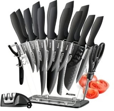 16-delige Professionele Keukenmesset met RVS Gesmede Messen, Scherp Lemmet, Ergonomisch Handvat, Messenhouder .