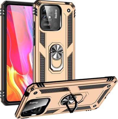Ring Armor hoesje Geschikt voor Xiaomi Redmi 10C & Poco C40 - Goud - Draaibare standaard - Magneet - ZT Accessoires