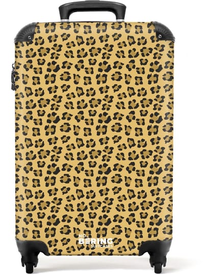 NoBoringSuitcases.com - Koffer - Luipaardprint op goudgele achtergrond - Past binnen 55x40x20 cm en 55x35x25 cm - Trolley handbagage - Valiezen met wieltjes volwassenen - Reiskoffer op wielen - Rolkoffer lichtgewicht