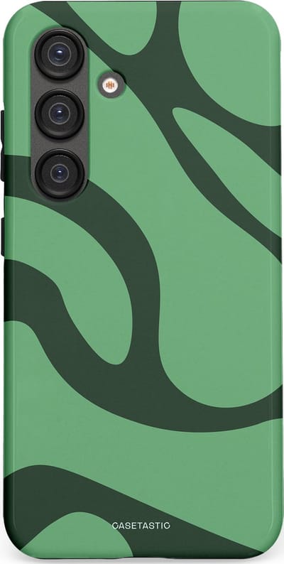Casetastic hoesje geschikt voor Samsung Galaxy S25 - Dubbellaagse bescherming - Khakigroene Bos Blobs - Fashion Case - Saliegroen Donkergrijs