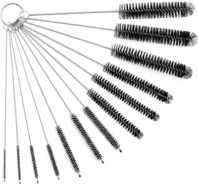 Reinigingsborstels 13-delig, 21 cm Nylonborstel, Mini RVS Borstel, voor Flessen, Rietjes, Babyflessen, Bekers, Buizen, Koffiemachines - Zwart