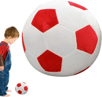 Pluche Voetbalkussen - Voetbal Kussen - Ontspanning en Decoratie - Levendig Ontwerp - 22cm Diameter - Rood en Wit