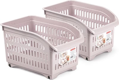 Plasticforte opberg Trolley Container - 2x - roze - L30 x B18 x H19 cm - kunststof