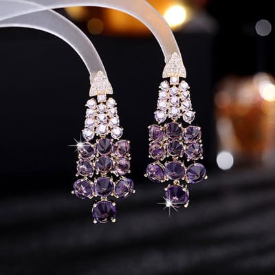 Kleurrijke Zirkonia Accessoires Dames Geometrische Lange Oorbellen Jurk Paars Druif String Oorbellen gray
