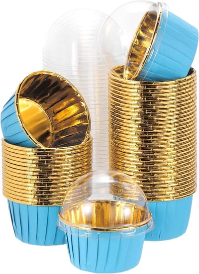 Allecta - 50 stuks aluminium cupcake vormpjes met deksels voor bruiloft en verjaardagsfeest - blauw - vetbestendige muffin bakvormen