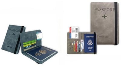 Mj Joys® - Paspoort Hoesje – Paspoorthouder – Paspoort Cover – Travel Wallet – RFID – Paspoortbeschermhoes – Passport cover – Reisportemonnee – Sea Blue Grijs