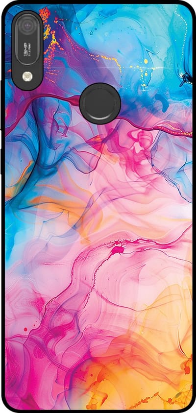 Smartphonica Telefoonhoesje Geschikt voor Huawei Y6 (2019) met Regenboog Acryl Marmer Opdruk - TPU Backcover Case Rainbow Acrylic Marble Design geschikt voor Huawei Y6 (2019)