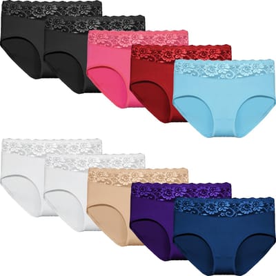 Dames Slip Kant - Katoen - Effen - Mix - 10-Pack - Maat M - Fine Woman - 9060