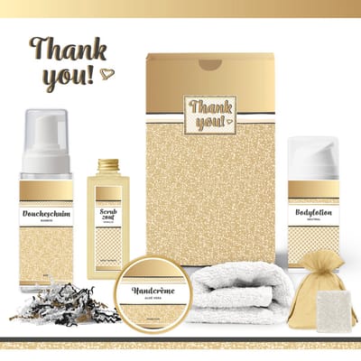 Geschenkset “Thank You!” - 6 producten - 550 gram - Triomf Cosmetica | Giftset voor haar Luxe cadeaubox collega Wellness Giftset Bedankt geschenk Cadeau Vrouw Thanks Moeder Oma Vriendin Zus Juf Oppas Oppasmoeder Verzorgster Kerst Kerstpakket