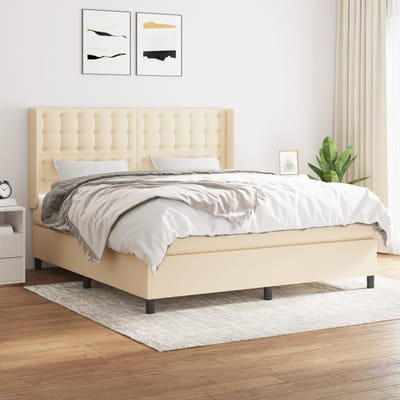 vidaXL - Boxspring - met - matras - stof - crèmekleurig - 180x200 - cm