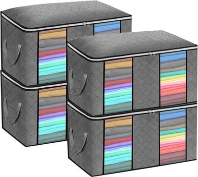 Opslagdozen met Deksel, Grote Capaciteit en Transparant Deksel, Verstevigde Bedhouder voor Kleding, Set van 4, Ideaal voor Organisatie en Ruimtebesparing