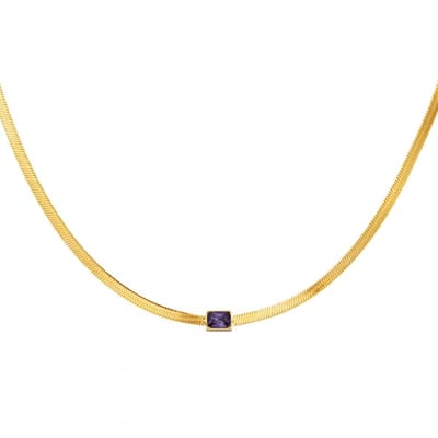 Ketting - Collier - Squared Beads - Goudkleurig - Paars