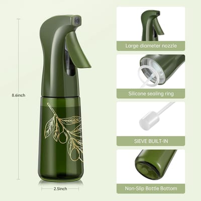 Famanu - 190ml/7oz glazen olijfolie spuitfles voor koken, olie Mister Spray Dispenser Flessen met portiecontrole voor keuken (donkergroen, lichte blokkering)