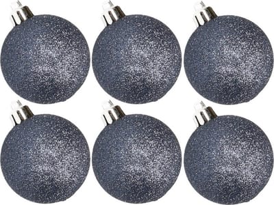 6x stuks kunststof glitter kerstballen donkerblauw 8 cm - Onbreekbare plastic kerstballen