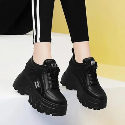 Wit Zwart Chunky Sneakers Dames Lente Herfst Dikke Bodem Papa Schoenen Vrouw Mode PU Lederen Platform Sneakers Dames 37 white