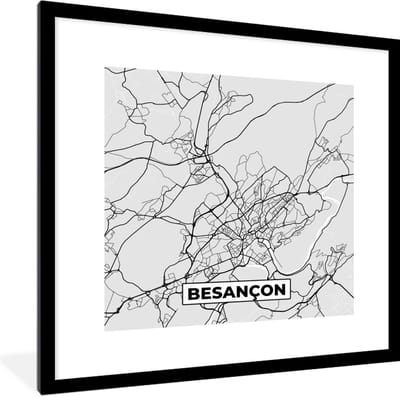 Fotolijst incl. Poster - Frankrijk - Besançon - Stadskaart - Plattegrond - Kaart - 40x40 cm - Posterlijst