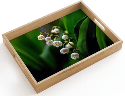 Dienblad hout 40x30 cm - Schootdienblad - Bloemen - Wit - Bladeren - Lelietjes - Borrelplank rechthoek - Plateau dienbladen