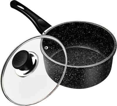 Casserole with Handle and Lid Ø 16 cm, Non-Stick Coating, Black - Small Saucepan for Induction, Electric, and Gas Stoves