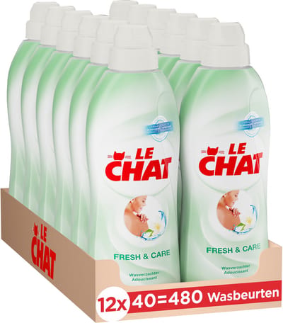 Le Chat Wasverzachter - Fresh & Care - Gevoelige Huid - Zachtheid en Comfort - Tegen Huidirritaties - Voordeelverpakking - 12 x 40 Wasbeurten