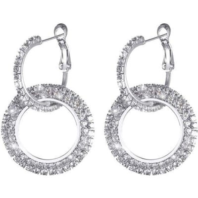 Boucles d'Oreilles Créoles Cristal Boucle d'Oreille Pendant Rond Bijoux Femme Cristal Strass Strass Grand Anneau d'Oreille Hip Hop Cadeau argenté